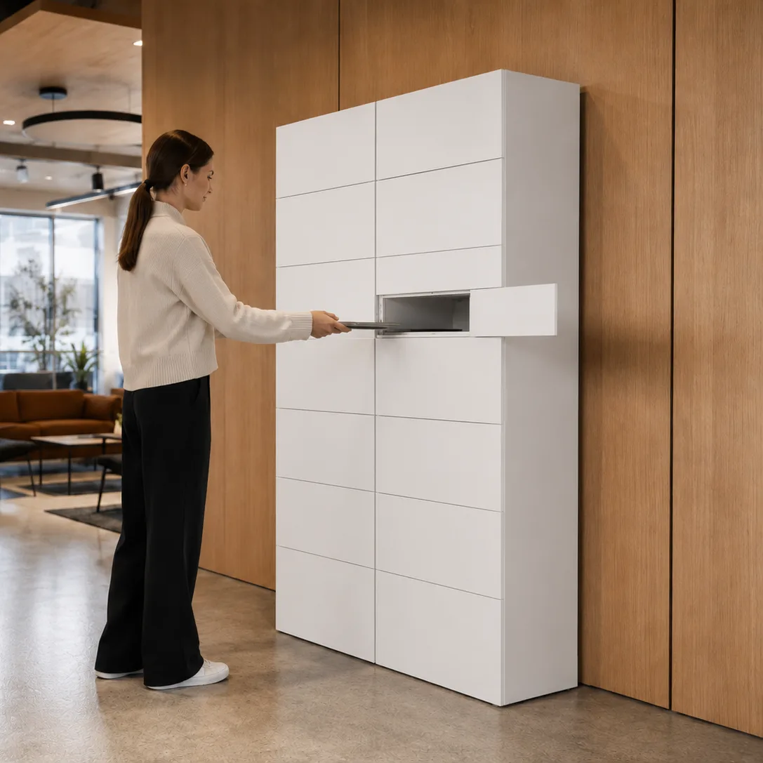 An employee using a self-service IT locker