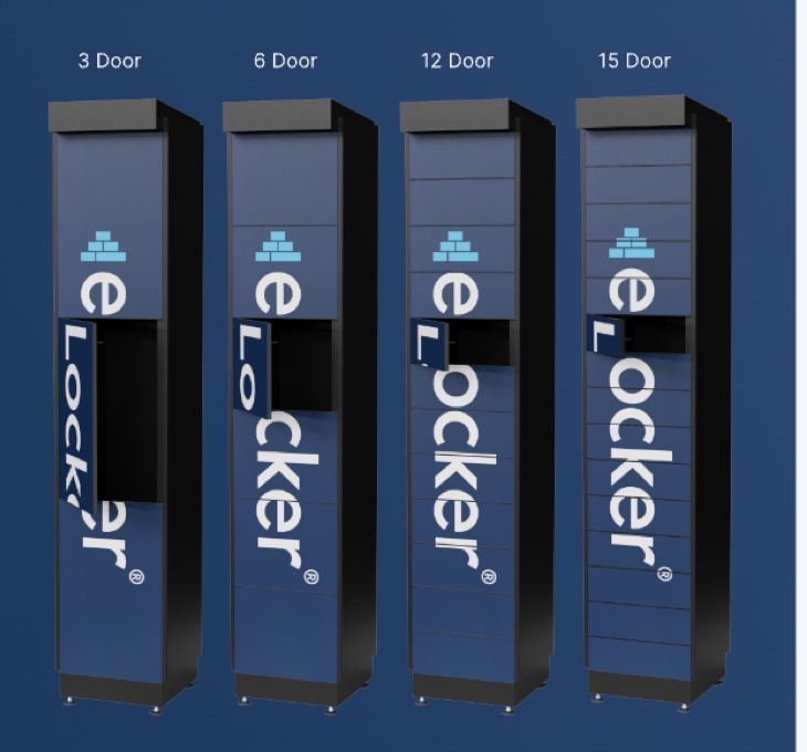 The eLocker range of locker banks, from three doors to fifteen