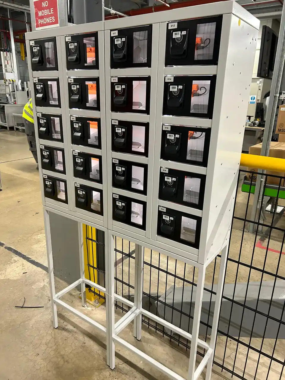 Warehouse device lockers loaded and charging